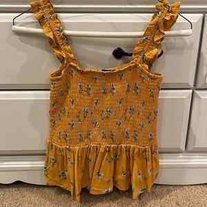 Forever 21 Women’s Babydoll Yellow Top with Blue Flowers Size S